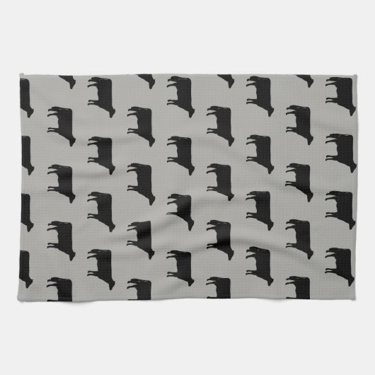 Holstein Cow Silhouettes Pattern Black and Grey Theedoek (Horizontaal)