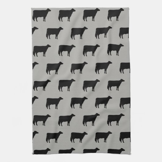 Holstein Cow Silhouettes Pattern Black and Grey Theedoek (Verticaal)