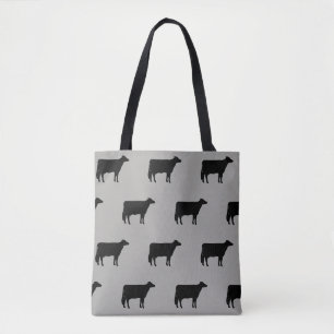 Holstein Cow Silhouettes Pattern Grey and Black Tote Bag