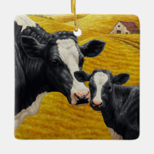 Holstein Cows and Old Wood Barn Keramisch Ornament