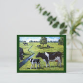 HOLSTEIN COWS IN PASTURE: Handgeschilde kunst Briefkaart (Staand voorkant)