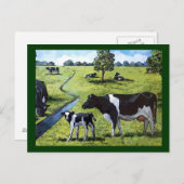 HOLSTEIN COWS IN PASTURE: Handgeschilde kunst Briefkaart (Voorkant / Achterkant)