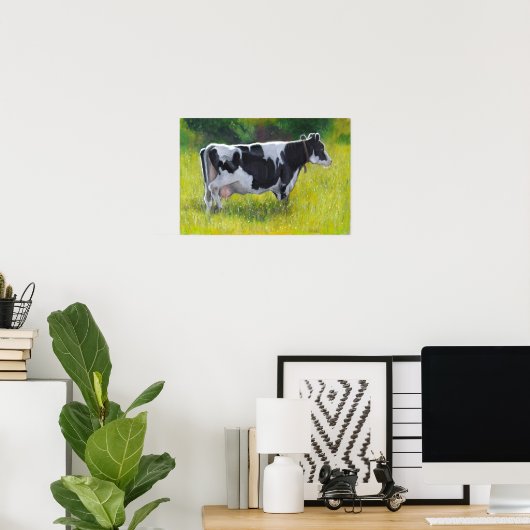 Holstein Dairy Koe in Deegwaren, Oliepastel Poster (Thuiskantoor)