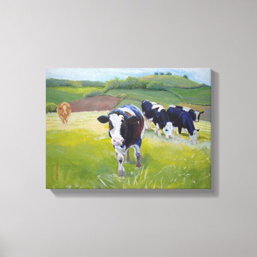 Holstein Friesian Koeien en Landschap Painting Canvas Afdruk (Voorkant)