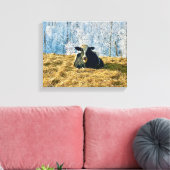 Holstein Kalf op Frosty Alberta Ochtend Canvas Afdruk (Insitu (Woonkamer))