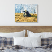 Holstein Kalf op Frosty Alberta Ochtend Canvas Afdruk (Insitu (Slaapkamer))