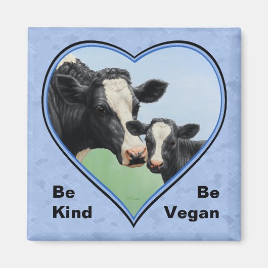 Holstein Koe & Calf Blue Heart Vegan Magneet (Voorkant)