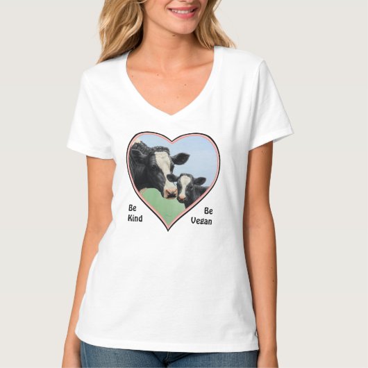 Holstein Koe & Calf Pink Heart Vegan T-shirt (Voorkant)