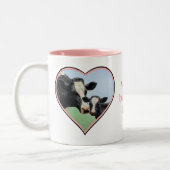 Holstein Koe & Calf Pink Heart Vegan Tweekleurige Koffiemok (Links)
