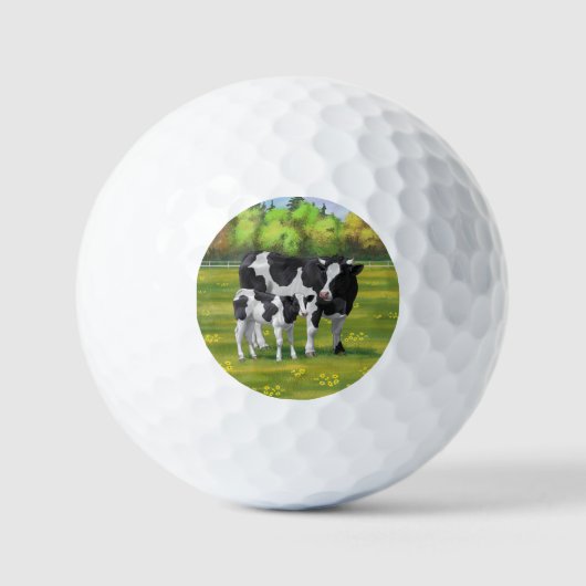 Holstein Koe & Cute Calf Golf Balls Golfballen (Voorkant)