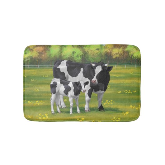 Holstein Koe & Cute Calf in zomerperiode Badmat (Voorkant)