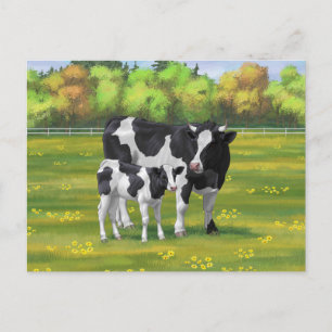 Holstein Koe & Cute Calf in zomerperiode Briefkaart