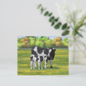 Holstein Koe & Cute Calf in zomerperiode Briefkaart (Staand voorkant)