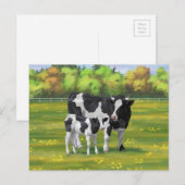 Holstein Koe & Cute Calf in zomerperiode Briefkaart (Voorkant / Achterkant)