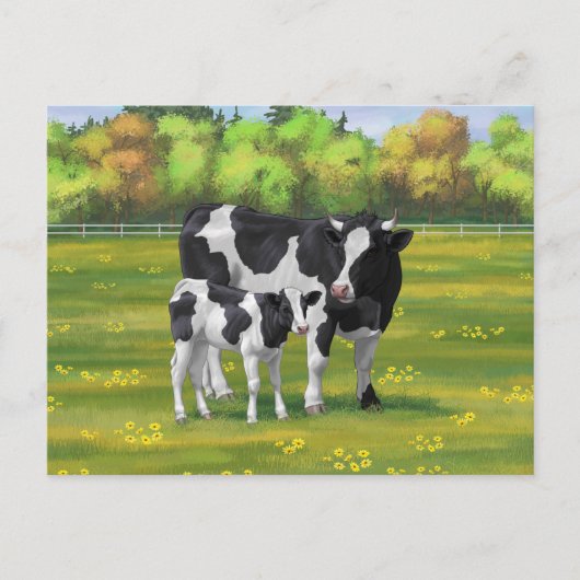 Holstein Koe & Cute Calf in zomerperiode Briefkaart (Voorkant)