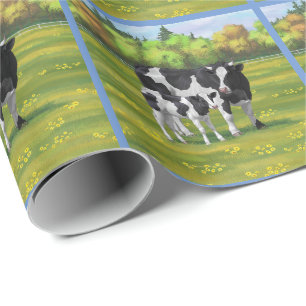Holstein Koe & Cute Calf in zomerperiode Cadeaupapier