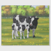 Holstein Koe & Cute Calf in zomerperiode Cadeaupapier (Vlak)