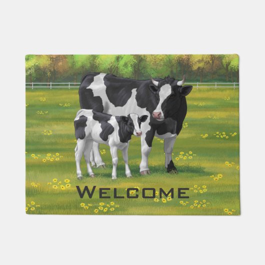 Holstein Koe & Cute Calf in zomerperiode Deurmat (Voorkant)