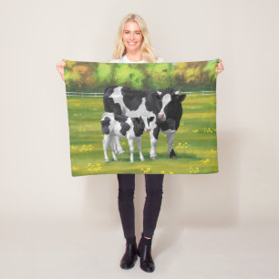Holstein Koe & Cute Calf in zomerperiode Fleece Deken