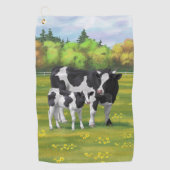 Holstein Koe & Cute Calf in zomerperiode Golfhanddoek (Voorkant)