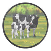 Holstein Koe & Cute Calf in zomerperiode Hockey Puck (Voorkant)