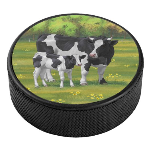 Holstein Koe & Cute Calf in zomerperiode Hockey Puck (3/4)