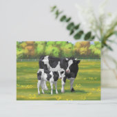 Holstein Koe & Cute Calf in zomerperiode Kaart (Staand voorkant)