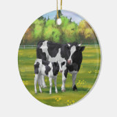 Holstein Koe & Cute Calf in zomerperiode Keramisch Ornament (Links)