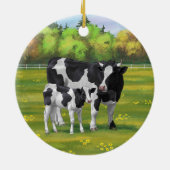 Holstein Koe & Cute Calf in zomerperiode Keramisch Ornament (Achterkant)
