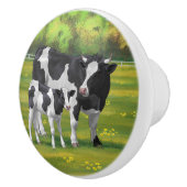 Holstein Koe & Cute Calf in zomerperiode Keramische Knop (Rechts)