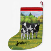 Holstein Koe & Cute Calf in zomerperiode Kleine Kerstsok (Achterkant)