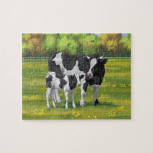 Holstein Koe & Cute Calf in zomerperiode Legpuzzel