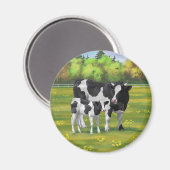 Holstein Koe & Cute Calf in zomerperiode Magneet (Voorkant / Achterkant)