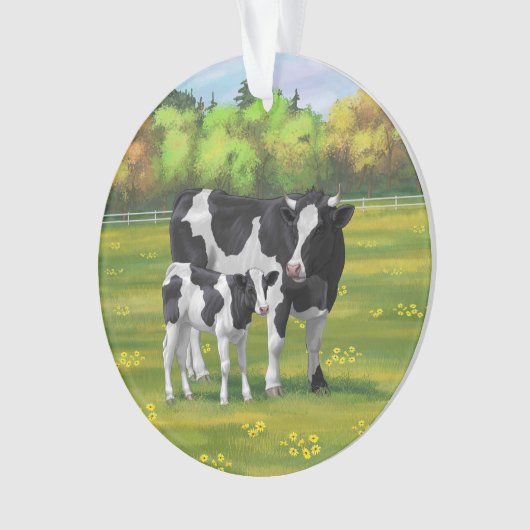 Holstein Koe & Cute Calf in zomerperiode Ornament (voorkant)