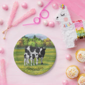 Holstein Koe & Cute Calf in zomerperiode Papieren Bordje (Feest)
