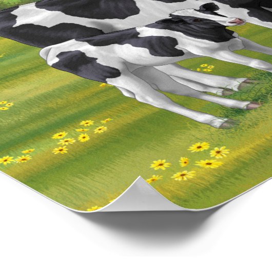 Holstein Koe & Cute Calf in zomerperiode Poster (Hoek)