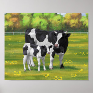 Holstein Koe & Cute Calf in zomerperiode Poster