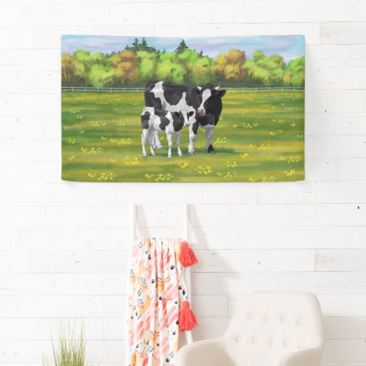 Holstein Koe & Cute Calf in zomerperiode Spandoek (Insitu)