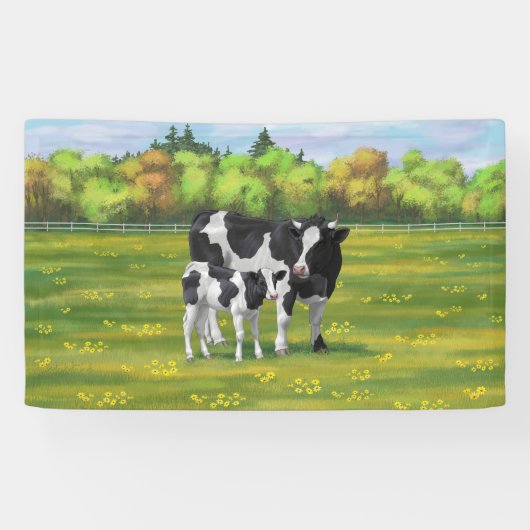 Holstein Koe & Cute Calf in zomerperiode Spandoek (Horizontaal)
