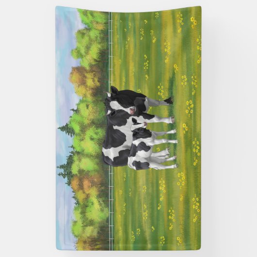 Holstein Koe & Cute Calf in zomerperiode Spandoek (Verticaal)