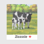 Holstein Koe & Cute Calf in zomerperiode Sticker (Vel)