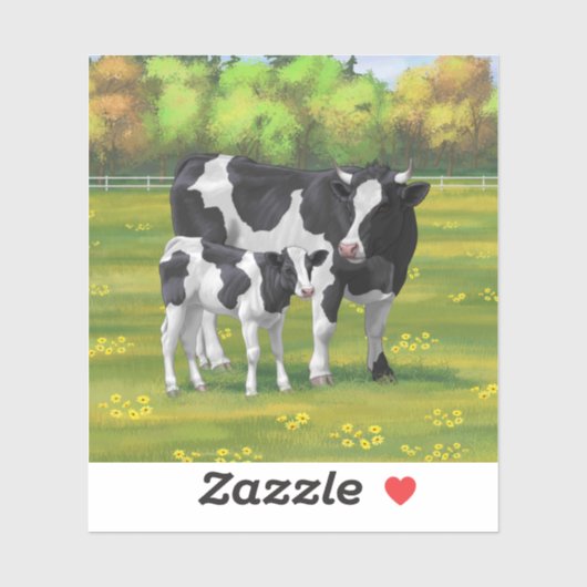 Holstein Koe & Cute Calf in zomerperiode Sticker (Vel)
