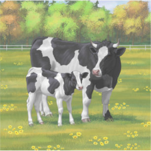 Holstein Koe & Cute Calf in zomerperiode Sticker