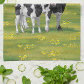 Holstein Koe & Cute Calf in zomerperiode Theedoek (Gevouwen)