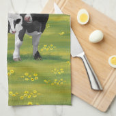 Holstein Koe & Cute Calf in zomerperiode Theedoek (Quarter Fold)