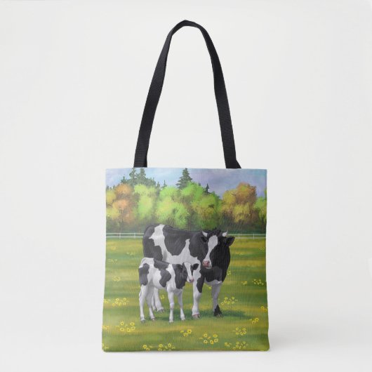 Holstein Koe & Cute Calf in zomerperiode Tote Bag (Voorkant)