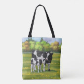 Holstein Koe & Cute Calf in zomerperiode Tote Bag (Achterkant)