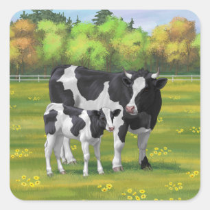 Holstein Koe & Cute Calf in zomerperiode Vierkante Sticker