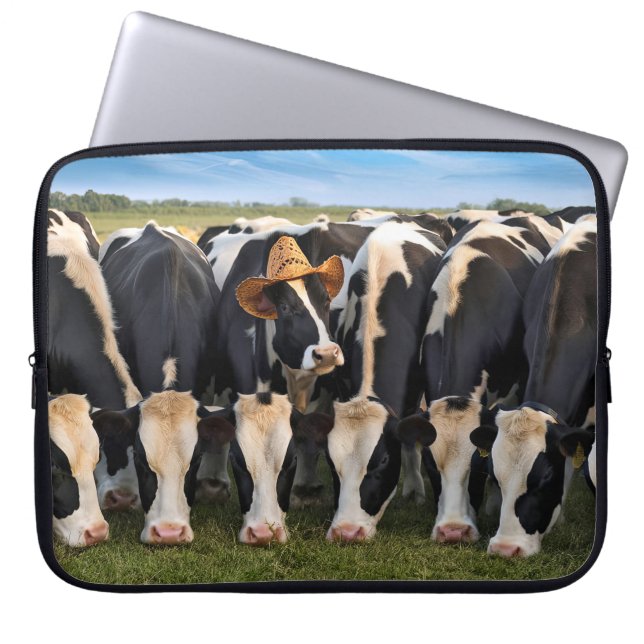 Holstein Koe Dragen van een Cowboy Pet Laptop Sleeve (Voorkant)