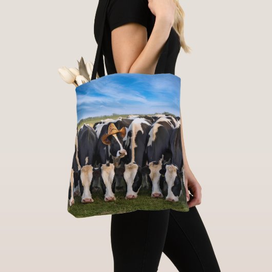 Holstein Koe Dragen van een Cowboy Pet Tote Bag (Dichtbij)
